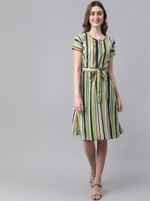 

Darzi Multicoloured Striped Crepe A-Line Dress, Multi