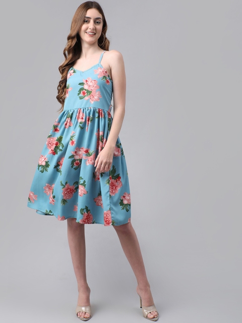 

Darzi Blue Floral Crepe Dress