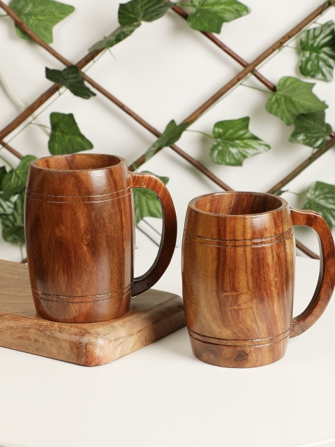 

NURTURE INDIA Set Of 2 Solid Wooden Sheeshnam Beer Mug, Brown