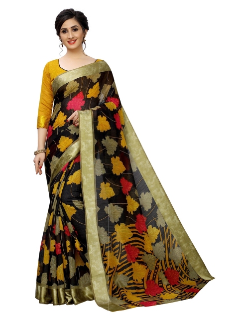 

PERFECTBLUE Yellow & Red Floral Printed Saree