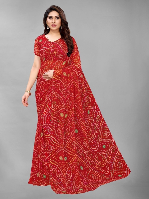 

PERFECTBLUE Maroon Bandhani Saree