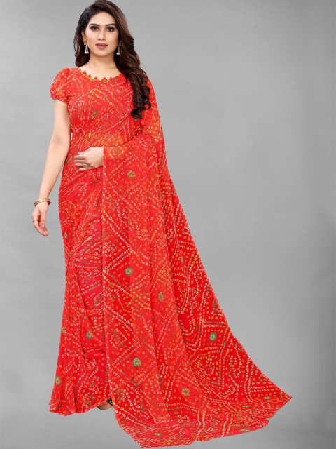 

PERFECTBLUE Red & White Bandhani Saree