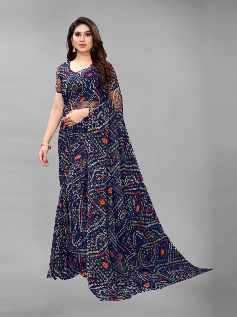 

PERFECTBLUE Blue & Orange Bandhani Saree