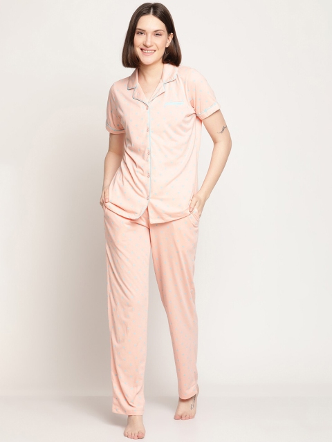 

MADAME M SECRET Women Peach & Blue Printed Night Suit