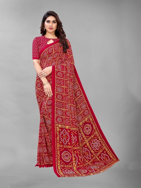

PERFECTBLUE Maroon & White Bandhani Printed Saree