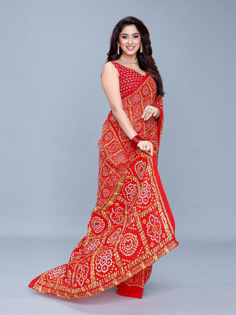 

PERFECTBLUE Red & White Floral Saree