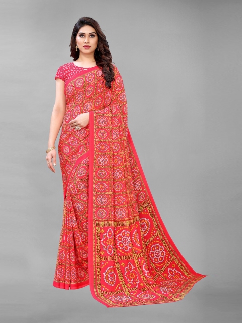 

PERFECTBLUE Pink & White Ethnic Motifs Printed Saree