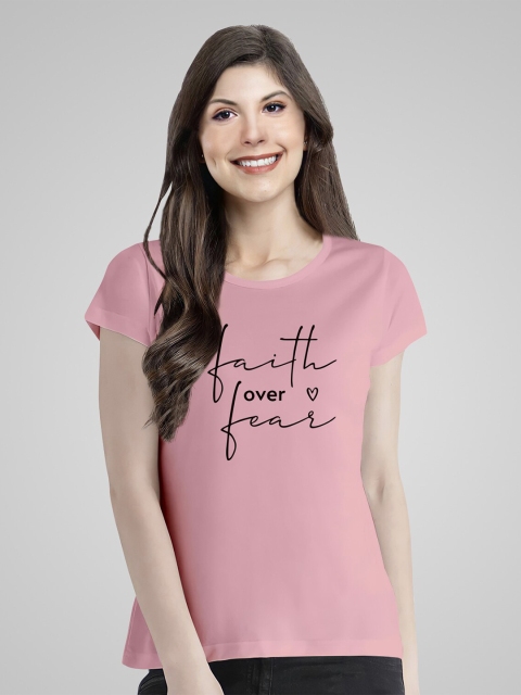 

Pootlu Women Pink Typography Printed Extended Sleeves T-shirt