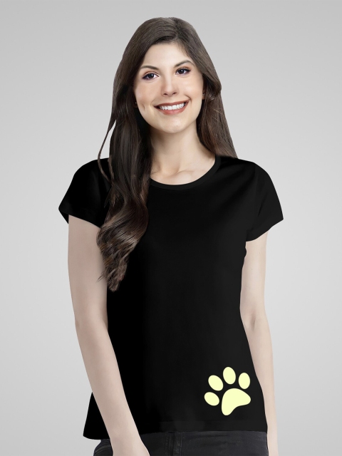 

Pootlu Black Printed Graphic Cotton T-shirt