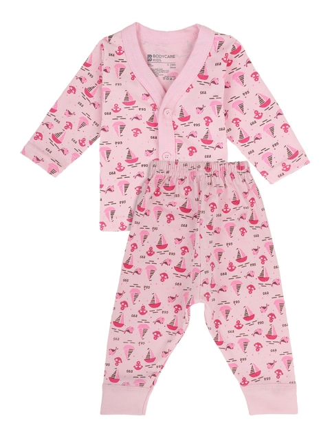 

Bodycare Kids Infants Pink Printed Pure Cotton Jhabla with Joggers