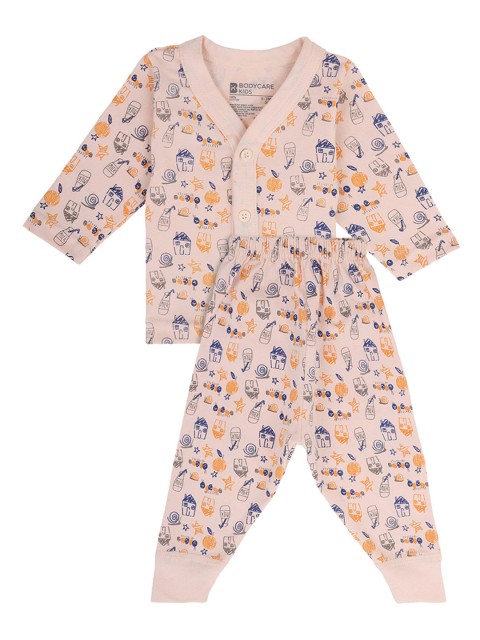 

Bodycare Kids Peach-Coloured & Blue Printed Cotton Night suit