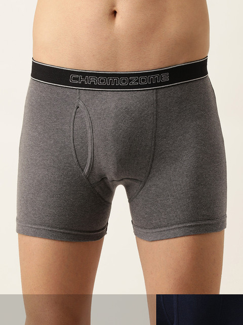 

Chromozome Men Pack Of 2 Solid Pure Cotton Trunks, Charcoal