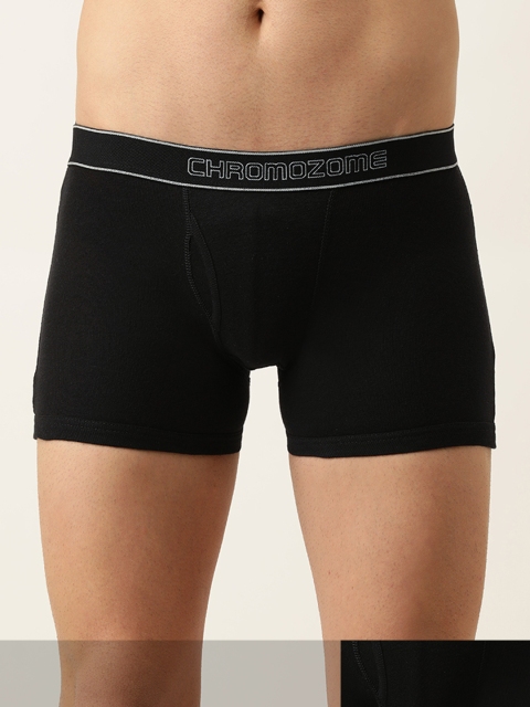 

Chromozome Men Pack Of 2 Solid Pure Cotton Trunks, Black