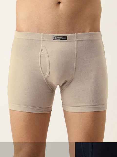 

Chromozome Preactive Men Pack Of 2 Beige & Navy Blue Solid Trunks
