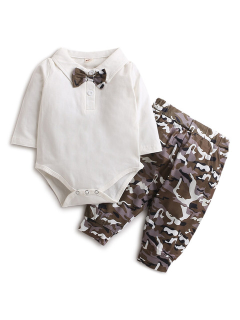 

Hopscotch Boys White & Brown Printed Clothing Set