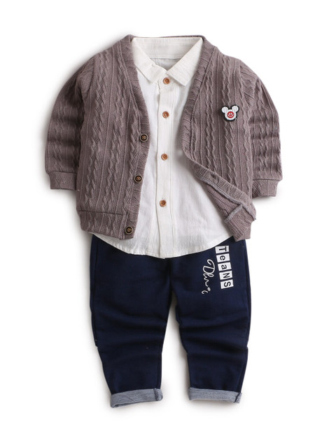 

Hopscotch Boys Brown & Blue Shirt with Trousers & Cardigans