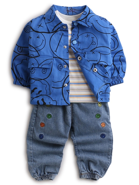 

Hopscotch Boys Blue & White Printed T-shirt and Shirt with Trousers