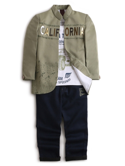 

Hopscotch Boys Grey & White Printed Pure Cotton T-shirt and Shirt with Trousers