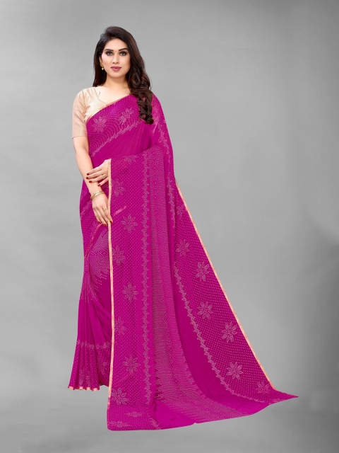 

PERFECTBLUE Magenta & Golden Ethnic Motifs Printed Zari Saree