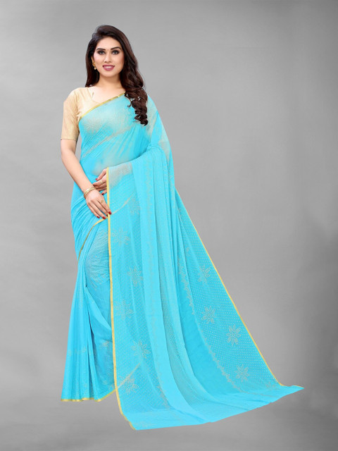 

PERFECTBLUE Blue Floral Zari Saree