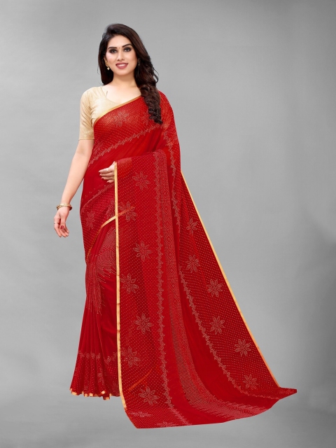 

PERFECTBLUE Red Floral Zari Saree