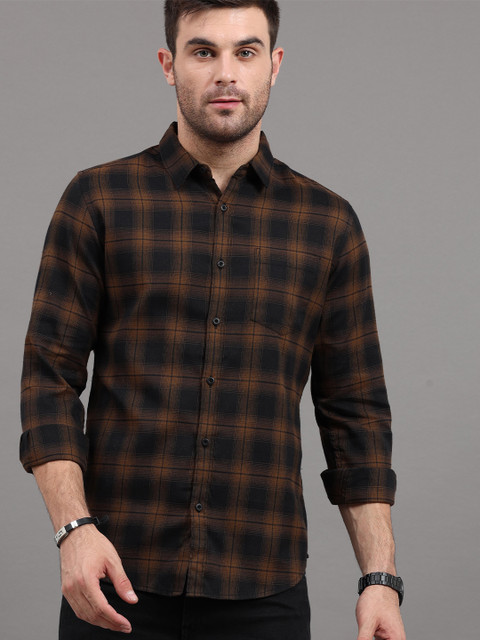 

HERE&NOW Men Brown Slim Fit Tartan Checks Checked Casual Shirt