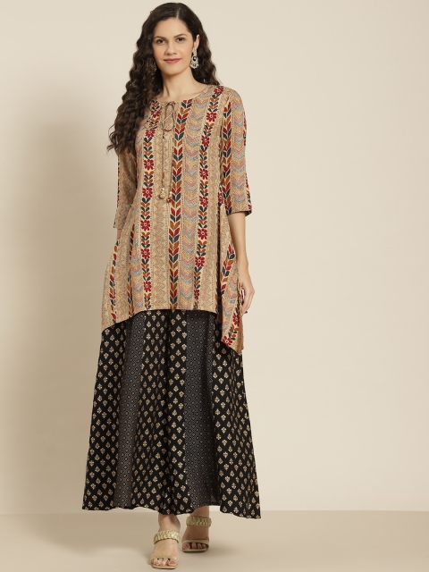

Juniper Women Beige & Maroon Ethnic Motifs Printed Kurta