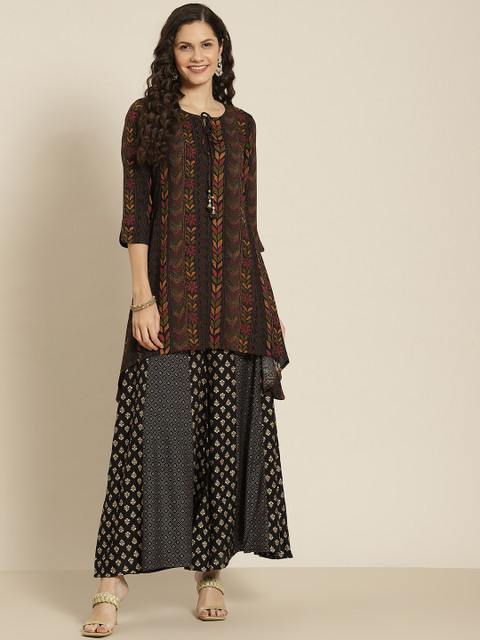 

Juniper Women Black & Maroon Ethnic Motifs Printed Kurta