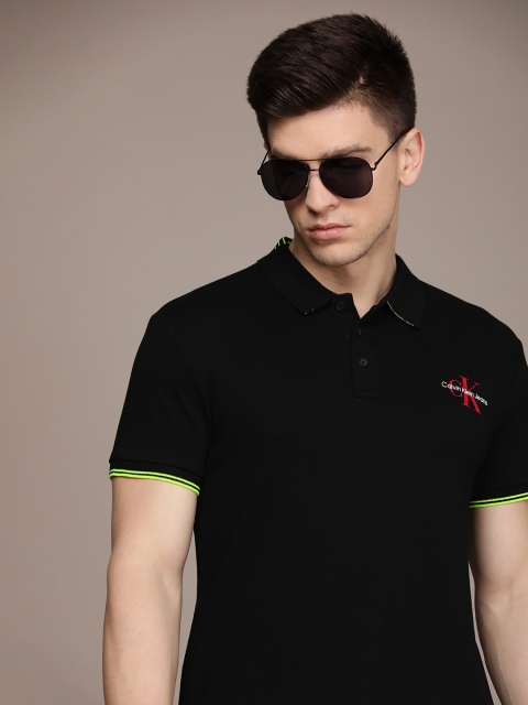 

Calvin Klein Jeans Men Black Polo Collar Pure Cotton Slim Fit T-shirt