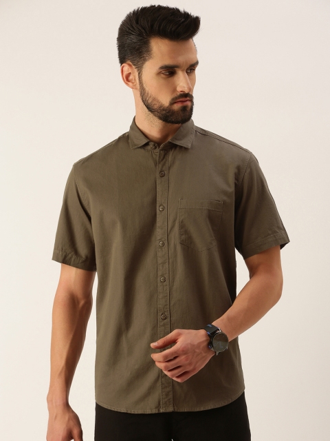 

IMYOUNG Men Olive Brown Smart Slim Fit Casual Shirt