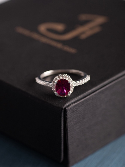 

Hiara Jewels 925 Sterling Silver Rhoidum-Plated & Red AD-Studded Finger Ring