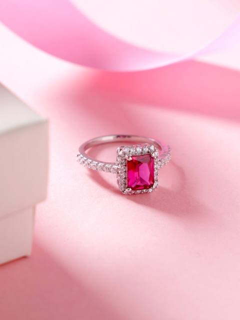 

Hiara Jewels 925 Sterling Silver & Silver-Plated Red & White CZ-Studded Finger Ring