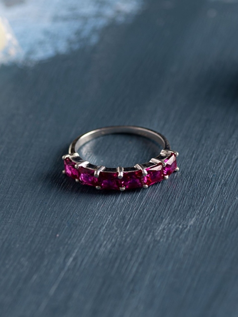 

Hiara Jewels Silver-Toned & Pink Rhodium-Plated 925 Silver Ring