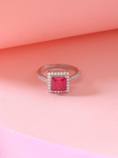 

Hiara Jewels 925 Silver Red Square Rhodium Plated Finger Ring