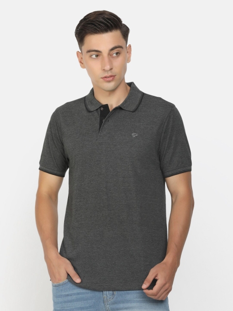 

Cherokee Men Grey & Black Striped Polo Collar T-shirt