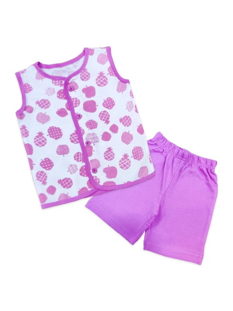 

Born Babies Kids Purple & White Printed Top with Shorts