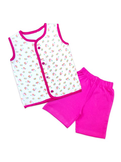 

Born Babies Infants Kids Pink & White Printed Jhabla with Shorts