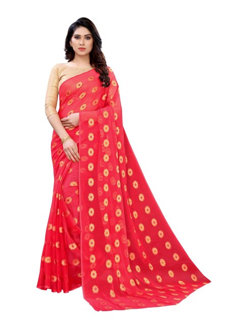 

PERFECTBLUE Red & Gold-Toned Woven Design Saree