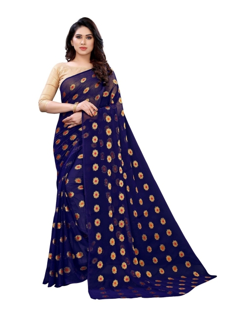 

PERFECTBLUE Blue & Gold-Toned Woven Design Saree