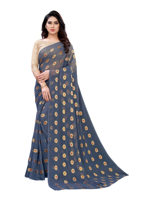 

PERFECTBLUE Grey & Gold-Toned Ethnic Motifs Saree