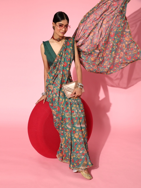 

Inddus Ethnic Motifs Saree with Embellished border, Green