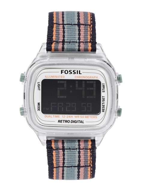

Fossil Men White Dial & Multicoloured Straps Retro Digital Automatic Watch FS5895