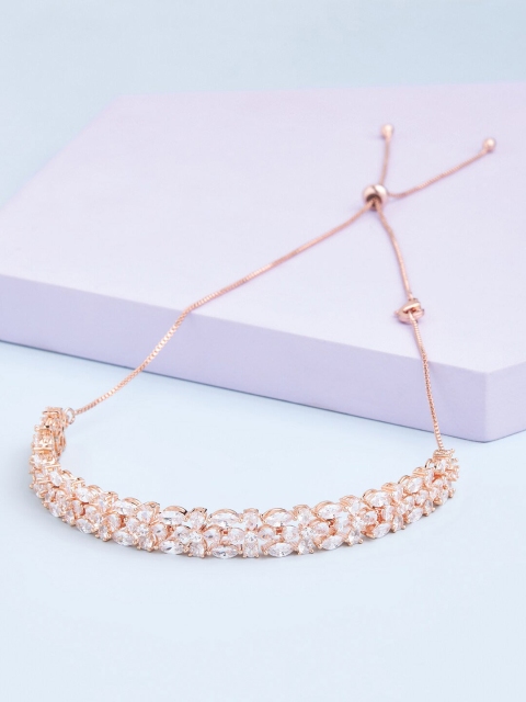 

Kushal's Fashion Jewellery Rose Gold-Plated White Cubic Zirconia Studded Choker Necklace