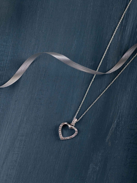 

Hiara Jewels Rhodium-Plated Heart-Shaped Handcrafted Pendant, Silver