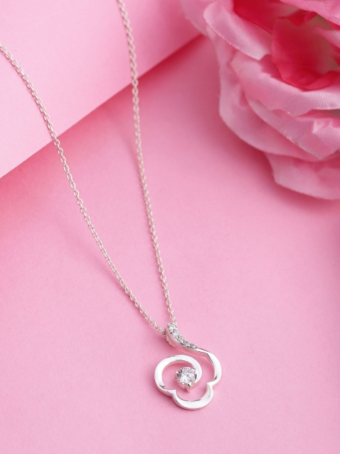 

Hiara Jewels 925 Sterling Silver-Plated & White CZ-Studded Pendant With Chain