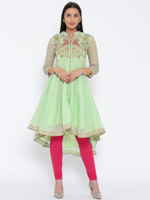 

Biba Women Green Printed High-Low Anarkali Kurta