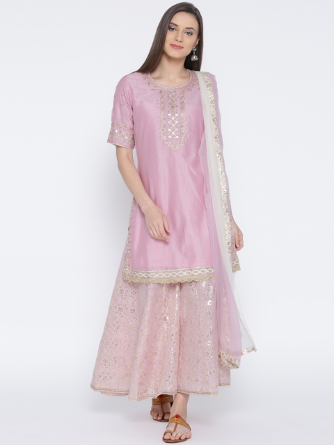 

Biba Pink Embroidered Kurta with Palazzos & Dupatta