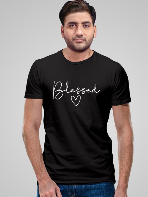 

Pootlu Men Black Typography Printed Applique T-shirt