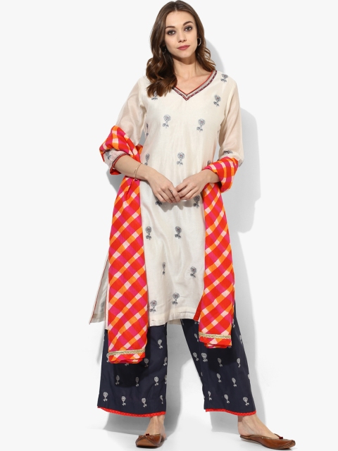 

Biba Women Off-White & Black Printed Kurta with Palazzos & Dupatta