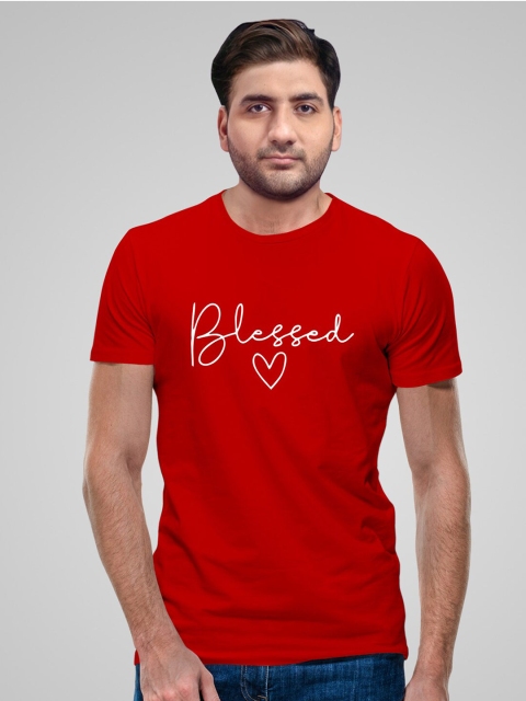 

Pootlu Men Red Typography Printed Applique T-shirt